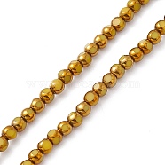 Electroplate Glass Beads Strands, Half Rainbow Plated, Faceted Round, Gold, 4.5x4mm, Hole: 0.8mm, about 63pcs/strand, 10.24 inch(26cm)(EGLA-L039-HR01)