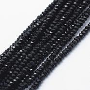 Opaque Glass Beads Strands, Faceted, Rondelle, Black, 2.5x1.5mm, Hole: 0.5mm,about 188~195pcs/strand, 12.9 inch(33cm)(EGLA-J144-NB02)