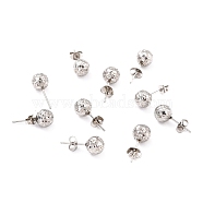 304 Stainless Steel Stud Earring Findings, with Ear Nuts, Textured Round, Stainless Steel Color, 19x8mm, Pin: 0.7mm(STAS-I183-09B-P)