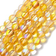 Synthetic Moonstone Beads Strands, Round, Gold, 8mm, Hole: 1mm, about 23~24pcs/strand, 7.09~7.32 inch(18~18.6cm)(G-P528-J02-11)