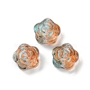 Transparent Glass Beads, Flowers Rose, Baking Paint, Chocolate, 11.5x12x8.5mm, Hole: 1.2mm(X-DGLA-E004-04C)