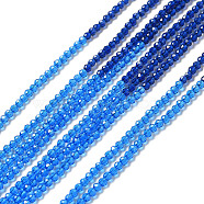 2 Colors Transparent Glass Beads Strands, Segmented Multi-color Beads, Faceted, Round, Dodger Blue, 2mm, Hole: 0.5~0.6mm, about 184~211pcs/strand, 15.28~15.75 inch(38.8~40cm)(GLAA-G093-01E)