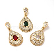 Brass Micro Pave Cubic Zirconia Pendants, Long-Lasting Plated, Real 18K Gold Plated, Teardrop, Mixed Color, 42mm, Hole: 8x4mm(KK-H433-47G)