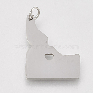 201 Stainless Steel Pendants, Map of Idaho, Stainless Steel Color, 24x18x1mm, Hole: 3mm(STAS-T038-88)