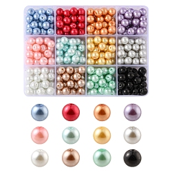 360Pcs 12 Colors Baking Painted Glass Pearl Beads, Pearlized, Round , Mixed Color, 8~9mm, Hole: 1mm, 30pcs/color(HY-YW0001-03A)
