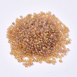 8/0 Round Glass Seed Beads, Transparent Colours Rainbow, Round Hole, Goldenrod, 8/0, 3mm, Hole: 1mm, about 1111pcs/50g, 50g/bag, 18bags/2pounds(SEED-US0003-3mm-162B)