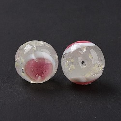 Handmade Lampwork Beads, Round with Heart Pattern, Old Lace, 12x11.5mm, Hole: 1.8mm(LAMP-C004-01D)