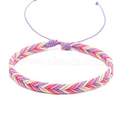 Wax Ropes Braided Woven Cord Bracelet, Ethnic Tribal Adjustable Bracelet for Women, Plum, Inner Diameter: 2-1/8~2-1/2 inch(5.5~6.5cm)(PW-WG26335-06)