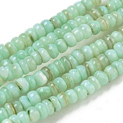 Dyed Natural Freshwater Shell Beads Strands, Rondelle, Aquamarine, 1~4.5x4~4.5x2~4.5mm, Hole: 0.5mm, about 159pcs/strand, 15.12''(38.4cm)(BSHE-G039-07E)