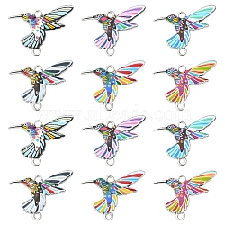 12Pcs 6 Colors Printed Alloy Connector Charms, Bird Links, Platinum, Mixed Color, 17.5x24x1.8mm, Hole: 1.6mm, 2pcs/color (FIND-YW0008-86)