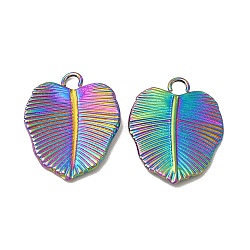 Ion Plating(IP) 304 Stainless Steel Pendants, Leaf Charm, Rainbow Color, 18x14x2mm, Hole: 2mm(STAS-A070-11MC)