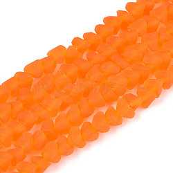Frosted Transparent Glass Beads Strands, Triangle, Dark Orange, 3~3.5x4~4.5x4~4.5mm, Hole: 0.8mm, about 121~131pcs/strand, 14.37~15.35 inch(36.5~39cm)(GLAA-N016-4mm-09)
