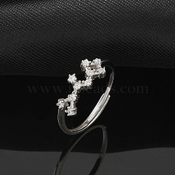 Constellations Rhodium Plated 925 Sterling Silver Micro Pave Clear Cubic Zirconia Adjustable Rings for Women, Sagittarius, 6mm, Inner Diameter: 16mm(RJEW-P130-01P-L)