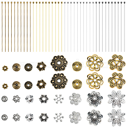 DIY Jewelry Making Finding Kits, including Tibetan Style Bead Caps & Brass Ball Head Pins, Mixed Color, 14x4mm, 10pcs(DIY-SP0003-16)