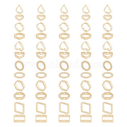 DIY Jewelry Making Finding Kit, Including 60pcs 6 Style Brass Bead Frame & Linking Rings, Square & Flower & Heart & Hexagon & Ring, Cadmium Free & Lead Free, Real 24K Gold Plated, 9~12x8.5~12x1~3mm, Hole: 0.7~6.7mm, 10Pcs/style(KK-AR0003-94)