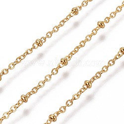 304 Stainless Steel Cable Chains, Satellite Chains, with Rondelle Beads, Soldered, Golden, Link: 2x1.7x0.4mm, Beads: 2.2x1mm(X-CHS-E018-07G)