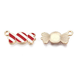 Light Gold Plated Alloy Pendants, with Enamel, Candy, Red, 21x10x2mm, Hole: 2mm(X-ENAM-T009-38B)
