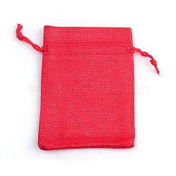 Polyester Imitation Burlap Packing Pouches Drawstring Bags, Red, 12x9cm(X-ABAG-R005-9x12-18)