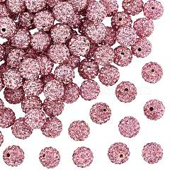 Pave Disco Ball Beads, Polymer Clay Rhinestone Beads, Grade A, Round, Light Rose, Rhinestone: PP13(1.9~2mm), 6 Rows Rhinestone, 10mm, Hole: 1.5mm(X1-RB-A130-10mm-23)