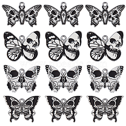 20Pcs 4 Style Halloween Alloy Enamel Pendants, Butterfly with Skull Charm, Platinum, Mixed Color, 19~23x27.5~30x1mm, Hole: 1.8~2mm, 5pcs/style(ENAM-SC0003-99)
