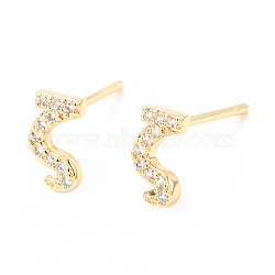 Brass Micro Pave Clear Cubic Zirconia Stud Earrings, Greek Alphabet, Real 18k Gold Plated, Letter.Z, 8.5x5x1.7mm, Pin: 0.9mm(EJEW-O103-03G)