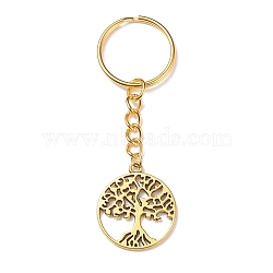 Tibetan Style Alloy Pendant Keychain, with Iron & 304 Stainless Steel Findings, Ring with Tree of Life, Golden, 7.9cm(KEYC-JKC00336)