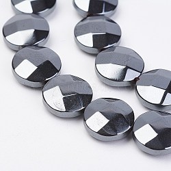 Non-magnetic Synthetic Hematite Beads Strands, Faceted, Flat Round, 10x4mm, Hole: 1mm, about 40pcs/strand, 15.94 inch(G-F396-11-10mm)