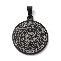 Titanium Steel Pendants, Flat Round with Seals of the Seven Archangels, Electrophoresis Black, 42mm, Hole: 7.6x3mm(FIND-Z002-03EB)