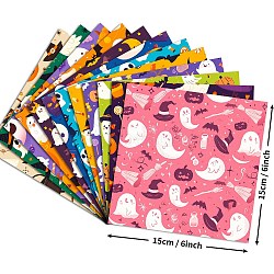 Halloween Witch Pumpkin Ghost Pattern Scrapbooking Paper Pads Set, for Card Making Craft Scrapbook Decoration, Mixed Color, 152x152x0.1mm, 12pcs/set(STIC-C010-33A)