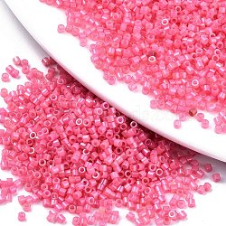 11/0 Grade A Glass Seed Beads, Cylinder, Uniform Seed Bead Size, Baking Paint, Hot Pink, 1.5x1mm, Hole: 0.5mm, about 2000pcs/10g(X-SEED-S030-1144)