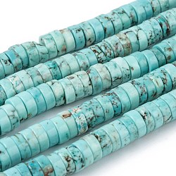Natural Howlite Beads Strands, Heishi Beads, Dyed & Heated, Flat Round/Disc, Turquoise, 8x3mm, Hole: 1mm, about 122pcs/strand, 15.1 inch(38.5cm)(X-TURQ-L030-04C-01)