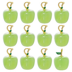 12Pcs Handmade Lampwork Pendants, with Brass Findings, Cadmium Free & Lead Free, Matte Gold Color, Apple, Light Green, 18x13mm, Hole: 4x2.2mm(LAMP-CA0001-13A)