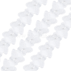 Embroidery Polyester Lace Trim, with Plastic Imitation Pearl Beads, Butterfly, Snow, 2 inch(52mm)(OCOR-WH0067)