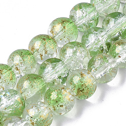Transparent Spray Painted Crackle Glass Bead Strands, with Golden Foil, Round, Medium Sea Green, 8~9mm, Hole: 1.2~1.5mm, about 46~56pcs/Strand, 14.37 inch~16.3 inch(36.5~41.4cm)(GLAA-N035-03C-A02)