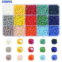 2250Pcs 15 Colors Opaque Solid Color Electroplate Glass Beads Strands, AB Color Plated, Faceted, Bicone, Mixed Color, 4x4mm, Hole: 0.8mm, 150Pcs/color(GLAA-YW0003-25)