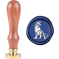 Wax Seal Stamp Set, Sealing Wax Stamp Solid Brass Head,  Wood Handle Retro Brass Stamp Kit Removable, for Envelopes Invitations, Gift Card, Tiger Pattern, 83x22mm(AJEW-WH0208-587)