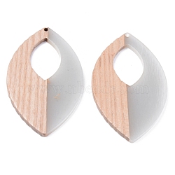 Resin & Wood Pendants, Two Tone, Leaf, WhiteSmoke, 66.5x39x3mm, Hole: 2mm(RESI-R428-11-A01)