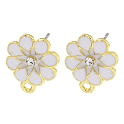 Rack Plating Alloy Stud Earring Finding, with Rhinestone, Cadmium Free & Nickel Free & Lead Free, Flower, White, 16x12.5mm, Hole: 1.6mm, Pin: 10.5x0.5mm(X-FIND-C053-07G-04)