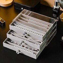 3-Tier Plastic Necklace Display Drawer Boxes, Holds up to 15Pcs Necklaces, with Adjustable Dividers, Rectangle, Light Grey, 22x14.5x10.5cm(PW-WG95BCD-02)