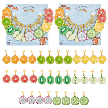 Fruit Slice Pendant Stitch Markers, Alloy Enamel Crochet Lobster Clasp Charms, Locking Stitch Marker with Wine Glass Charm Ring, Mixed Color, 3.7~4cm, 8 style, 2pcs/style, 16pcs/set, 2 sets/box