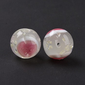 Handmade Lampwork Beads, Round with Heart Pattern, Old Lace, 12x11.5mm, Hole: 1.8mm