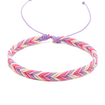 Wax Ropes Braided Woven Cord Bracelet, Ethnic Tribal Adjustable Bracelet for Women, Plum, Inner Diameter: 2-1/8~2-1/2 inch(5.5~6.5cm)