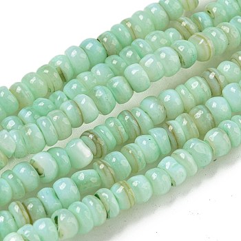 Dyed Natural Freshwater Shell Beads Strands, Rondelle, Aquamarine, 1~4.5x4~4.5x2~4.5mm, Hole: 0.5mm, about 159pcs/strand, 15.12''(38.4cm)