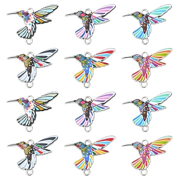 12Pcs 6 Colors Printed Alloy Connector Charms, Bird Links, Platinum, Mixed Color, 17.5x24x1.8mm, Hole: 1.6mm, 2pcs/color 