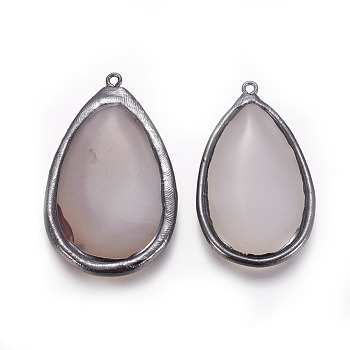Natural Agate Pendants, with Brass Findings, teardrop, Gunmetal, 47~53x26~32x6mm, Hole: 1.8mm