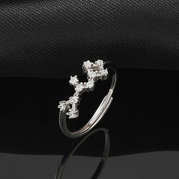 Constellations Rhodium Plated 925 Sterling Silver Micro Pave Clear Cubic Zirconia Adjustable Rings for Women, Sagittarius, 6mm, Inner Diameter: 16mm