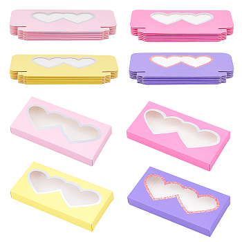 Olycraft Paper Folding Boxes, Empty Eyelash Packaging Box, with Clear Heart Window, Rectangle, Mixed Color, 5.4x11.25x1.4cm, 4 colors, 10pcs/colors, 40pcs/set