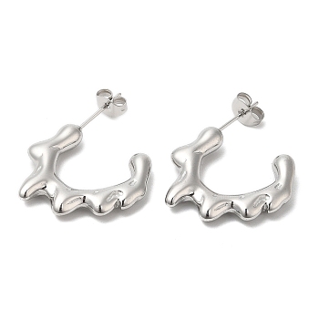 304 Stainless Steel Melting Ring Stud Earrings, Half Hoop Earrings, Stainless Steel Color, 22.5x3mm