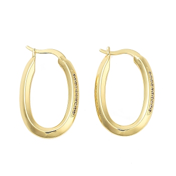 Rack Plating Oval Brass Hoop Earrings, with Clear Cubic Zirconia, Cadmium Free & Lead Free, Long-Lasting Plated, Real 18K Gold Plated, 25x16x3mm