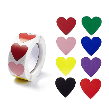 8 Colors Paper Heart Sticker Rolls, Valentine's Day Decals for Envelope, Card Making, Mixed Color, 25x25mm, about 500pcs/roll